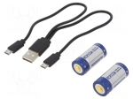 Re-battery: Li-Ion | 16340 | 3V | 860mAh | &Oslash;16.7x36mm | 2pcs.