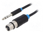 Cable | Jack 6,3mm 3pin plug,XLR female 3pin | 3m | black | PVC