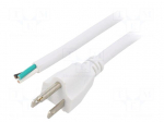 Cable | 3x16AWG | NEMA 5-15 (B) plug,wires | PVC | 2m | white | 13A | 125V