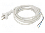 Cable | 2x1mm2 | CEE 7/17 (C) plug,wires | PVC | 3m | white | 16A | 250V