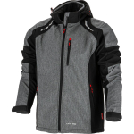 Jalan&otilde;ud, t&ouml;&ouml;riided | Isikukaitsevahendid // T&ouml;&ouml;-, kaitse-, k&otilde;rgn&auml;htavusega riided // Kurtka softshell z kapt. szar.-czar.-czerw., "s", ce, lahti