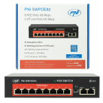 POE Switch PNI SWPOE82 8 POE 100 Mbps ports and 2 UP Link 100 Mbps ports, 120W, AI Extend function up to 250m, 4kV lightning protection