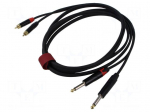 Cable | Jack 6,3mm plug x2,RCA plug x2 | 3m | black | PVC