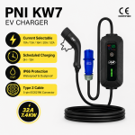 Kaasaskantav &uuml;hefaasiline elektriauto laadija, 7.4kW, 32A, t&uuml;&uuml;p 2, 5-kontaktiline IEC62196, IP66, ko