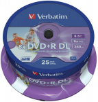 Blanks DVD+R DL Verbatim 8.5GB Double Layer 8x AZO Wide Printable non ID 25 Pack Spindle