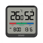 SAVIO Wireless weather station, temperature and humidity sensor, indoor use, LCD screen, clock, date, handle with magnet, CT-01/B Black