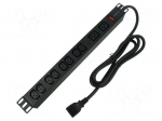 Plug socket strip: protective | Sockets: 10 | 230VAC | 16A | black | 2m