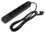 Plug socket strip: protective | Sockets: 4 | 250VAC | 16A | black | 3m