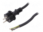 Cable | SCHUKO plug,CEE 7/7 (E/F) plug,wires | 1.5m | black | rubber