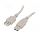 Cable | USB 2.0 | USB A socket,USB A plug | gold-plated | 3m | beige