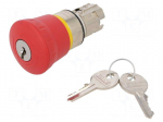 Switch: emergency stop with key | 22mm | Stabl.pos: 2 | red | IP67