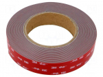 Tape: fixing | W: 25mm | L: 5.5m | Thk: 1.6mm | acrylic | grey | 39N/cm