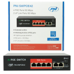 PNI POE switch SWPOE42 4 POE ports 100Mbps and 2 UP Link ports 100Mbps, 65W, AI Extend function up to 250m, 4kV lightning protection