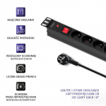 PDU Overvoltage power strip for RACK 19" with CB | 1U | 16A | 8xFRENCH | 2m