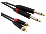 Cable | Jack 6,3mm plug x2,RCA plug x2 | 5m | black | PVC