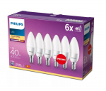 PHILIPS LED 40W B35 E14 Silti balta 2700K matēta 6 gab spuldze 8718696509487 929003541192