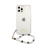 Back panel cover Guess Apple iPhone 12/12 Pro PC Script and White Pearls Case Transparent