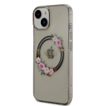 Guess PC|TPU Flowers Ring Glossy Logo MagSafe maciņ&scaron; iPhone 14 melns