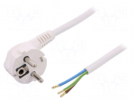 Cable | SCHUKO plug,CEE 7/7 (E/F) plug angled,wires | 1.8m | white