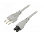 Cable | 3x0.75mm2 | CEI 23-50 (L) plug,IEC C5 female | PVC | 3m | grey