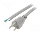 Cable | 3x16AWG | NEMA 5-15 (B) plug,wires | PVC | 3m | grey | 13A | 125V