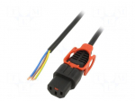 Cable | IEC C13 female,cables | 3m | with IEC LOCK+ locking | black