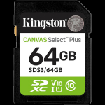 Kingston 64GB SDXC Canvas Select Plus Gen3 100MB/s C10 UHS-I U1 V10