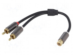 Cable | gold-plated | RCA socket,RCA plug x2 | 0.2m | black | V: stereo
