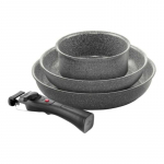Ballarini Set of 3 Torre pans &Oslash;24cm, &Oslash;28cm and sauce pan &Oslash;16cm + 3 removable handles