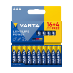 Patareisid, akusid ja laadijaid // AA, AAA ja muud suurused patareid, laadijad &ndash; saadaval tellimiseks // Bateria alkaiczna VARTA LR03 Longlife Power 16+4/blist.