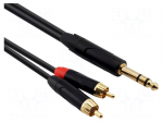 Cable | Jack 6,3mm plug,RCA plug x2 | 1m | black | PVC