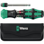 Wera Kraftform Kompakt 20 RA-R with pouch, bit set black/green, 6-piece, 1/4", with ratchet function and Rapidaptor quick-change chuck