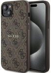 Back panel cover Guess Apple iPhone 15 4G Collection Leather Metal Logo MagSafe Brown