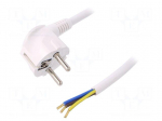 Cable | SCHUKO plug,CEE 7/7 (E/F) plug angled,wires | 2m | white