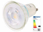 LED lamp | white warm | GU10 | 230VAC | 355lm | P: 4.6W | 36&deg; | 2700K