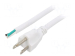 Cable | 3x16AWG | NEMA 5-15 (B) plug,wires | PVC | 3m | white | 13A | 125V