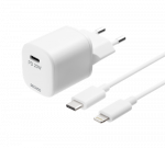 DELTACO USB wall charger, USB-C, PD 20 W, including 1 m C to Lightning USBC-AC141
