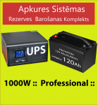Komplekt: Professionaalne Inverter UPS-i k&uuml;ttes&uuml;steemile 1000W + 12V 120Ah aku.