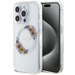 Back panel cover Guess  Guess IML Flowers Wreatch MagSafe iPhone 15 Pro Max Case - Clear