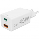 Adapter Hama Mini Adapter 45W GaN USB-C + USB-A White