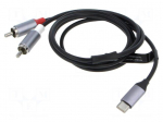 Cable | RCA plug x2,USB C plug | nickel plated | 1m | black | Cu