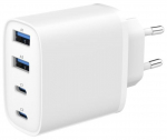 Charger Gembird 4-port 40W USB PD fast charger White 2xType-C 2xType-A QC 3.0
