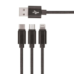 Setty 3in1 USB neilona kabelis, melns R 3-in-1 datu pārsūtī&scaron;anas un uzlādes kabelis | USB-A uz Micro USB, USB-C, Lightning | melns