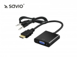 Savio HDMI adapteris - D-Sub (VGA) + Jack 3,5 mm VGA | HDMI, 3,5 mm stereo savienojums x2, 0,2 m, melns
