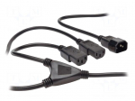 Cable | IEC C13 female x2,IEC C14 male | 1.7m | black | 10A | 250V