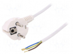 Cable | SCHUKO plug,CEE 7/7 (E/F) plug angled,wires | 3m | white