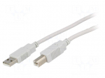 Cable | USB 2.0 | USB A plug,USB B plug | 3m | light grey