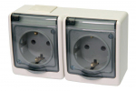 BETA surface socket 2-gang with grounding and transparent cover white IP44