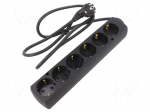 Extension lead | 3x1.5mm2 | Len: 1.5m | PVC | black | Sockets no: 6 | 16A