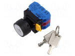 Switch: rotary with key | 22mm | Stabl.pos: 2 | NC + NO x2 | black